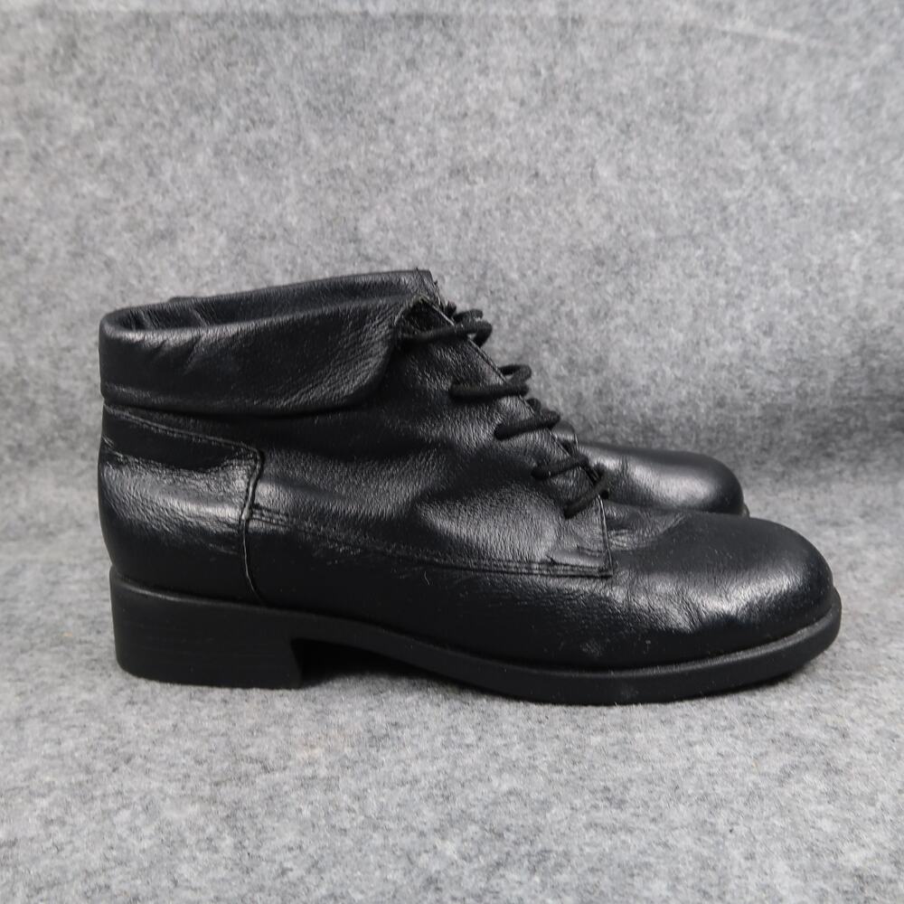 Step Up Shoes Womens 7W Ankle Boots Lace Up Leather Bootie Comfort Black Retro